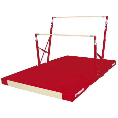 COMPACT ASYMMETRIC BARS - FIXED FEET - WITH TRANSPORT TROLLEY AND FOLDING MAT