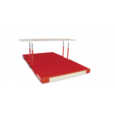 TRAINING PARALLEL BARS WITH FOLDING LEGS, TRANSPORT TROLLEYS AND CUSTOM FOLDING MAT