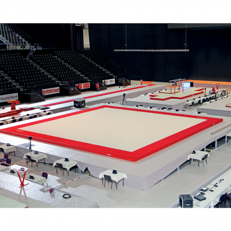 MONTREAL COMPETITION SPRING EXERCISE FLOOR WITH OVERLAY CARPET (SPRINGS ASSEMBLED) - 14 x 14 m - FIG Approved