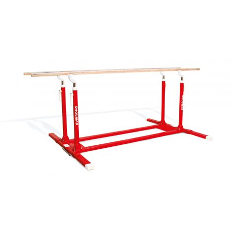 COMPACT PARALLEL BARS WITH FOLDING LEGS AND TRANSPORT TROLLEYS